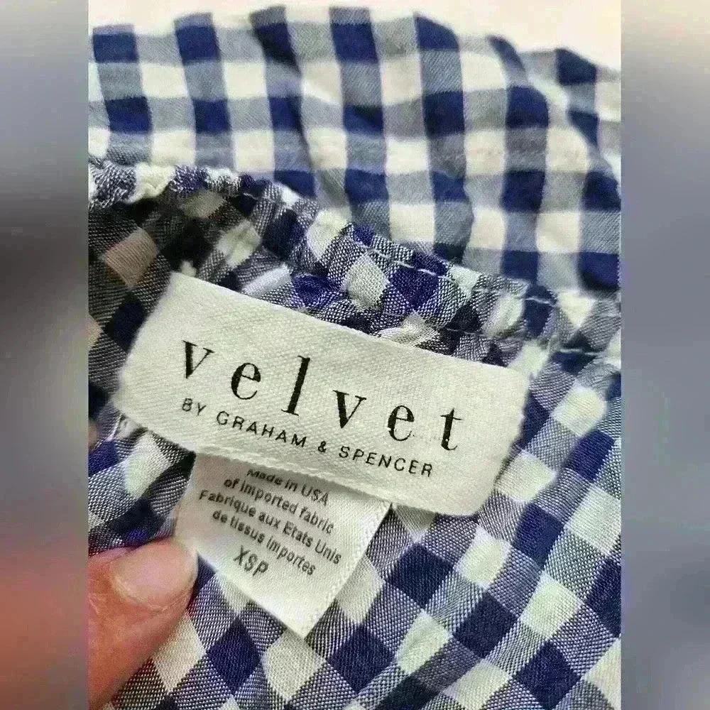 Velvet by Graham and Spencer Blue Gingham Plaid Ruffle One Shoulder - Picture 6 of 9